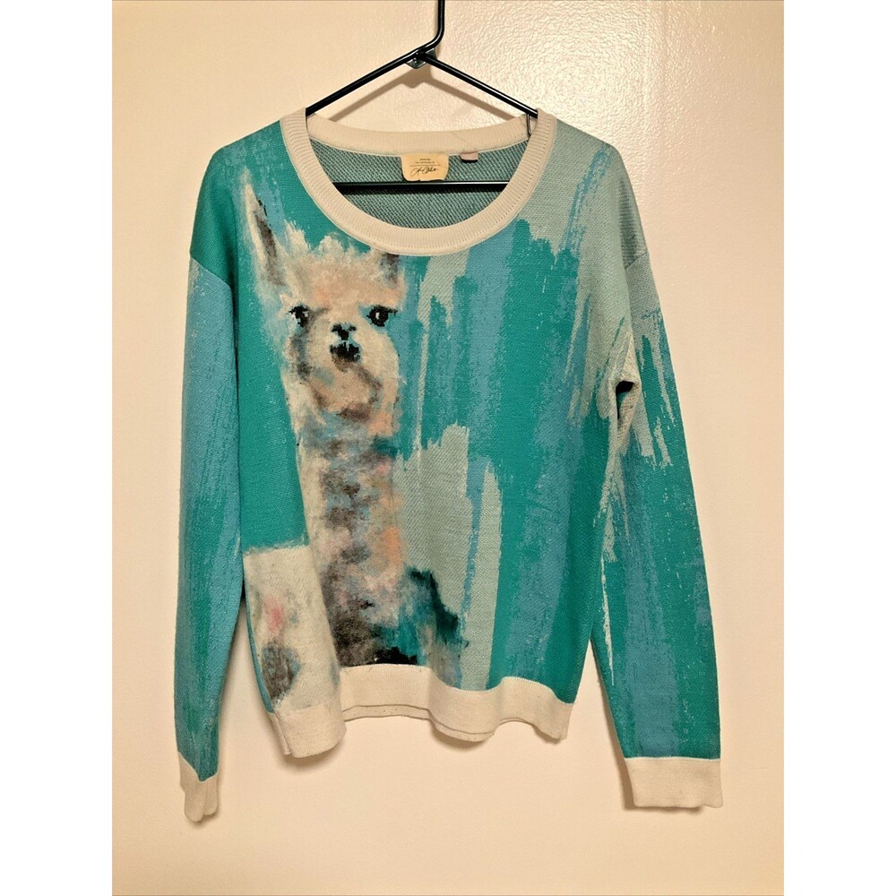 Anthropologie Women’s L LLama Green Sweater Art To Wear VTG